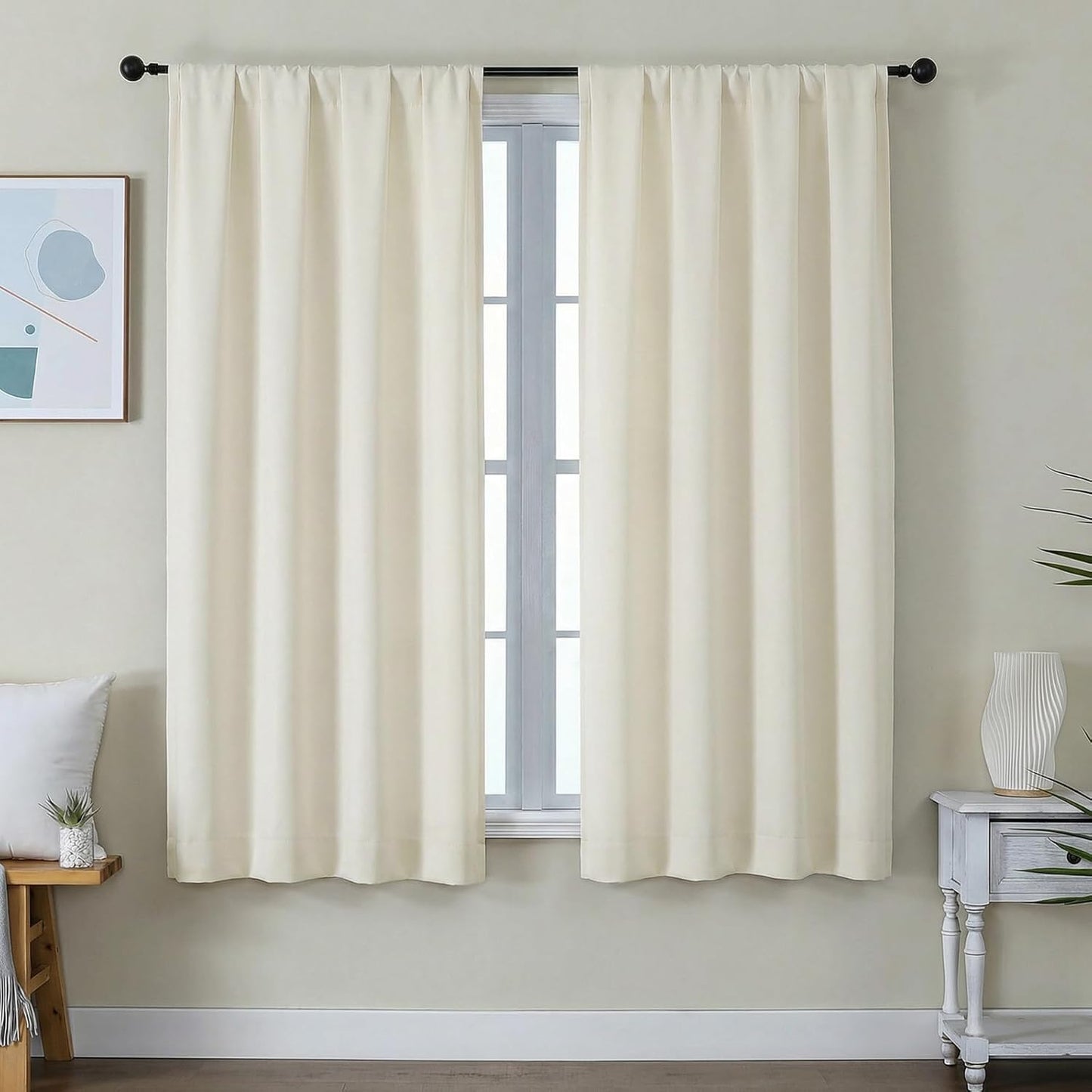 Simplebrand Ava Sage Green Blackout Curtains for Bedroom 63 Inch Length 2 Panels Set, Solid Thermal Insulated Energy Saving Rod Pocket Window Treatment Curtains Blackout Drapes, W40 x L63 Inch, Sage - Colors B