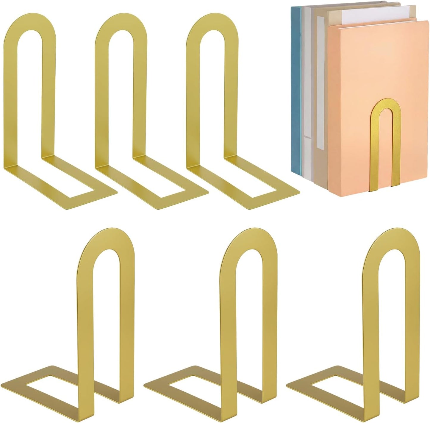Chunful 12 Pcs Modern Metal Book Ends for Shelves Decorative Small Bookends Book Shelf Organizer Minimalist Design Stopper to Hold Books for Home Office (Gold,5.5 * 3.75 * 2.25inch)