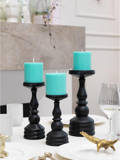 CANDWAX 3x4 inch Pillar Candles Set of 3 – Unscented Dripless Rustic Dark Blue Candles for Room Decor, Weddings, Centerpieces