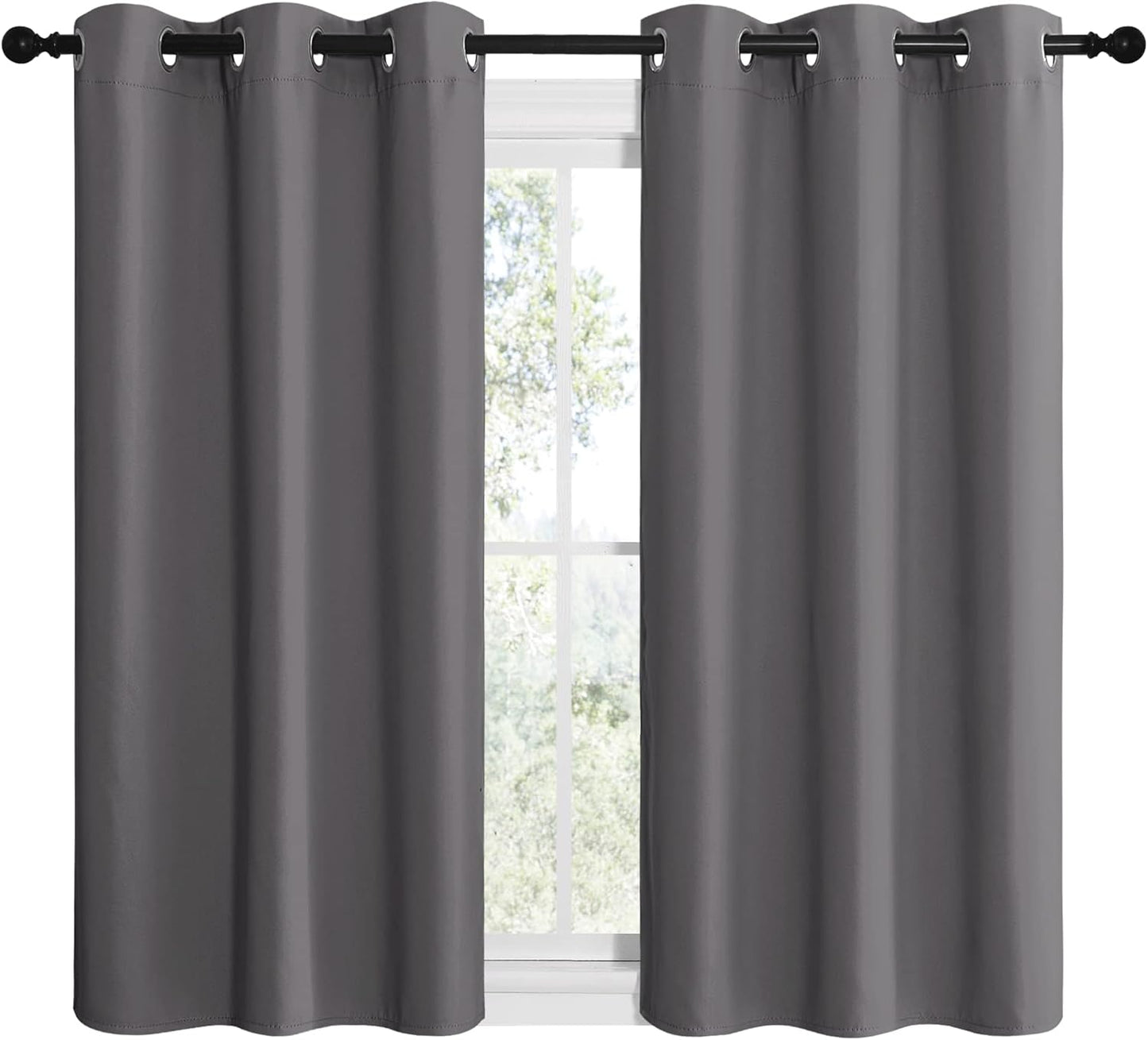 NICETOWN Halloween Pitch Black Solid Thermal Insulated Grommet Blackout Curtains/Drapes for Bedroom Window (2 Panels, 42 inches Wide by 63 inches Long, Black) - Colors E