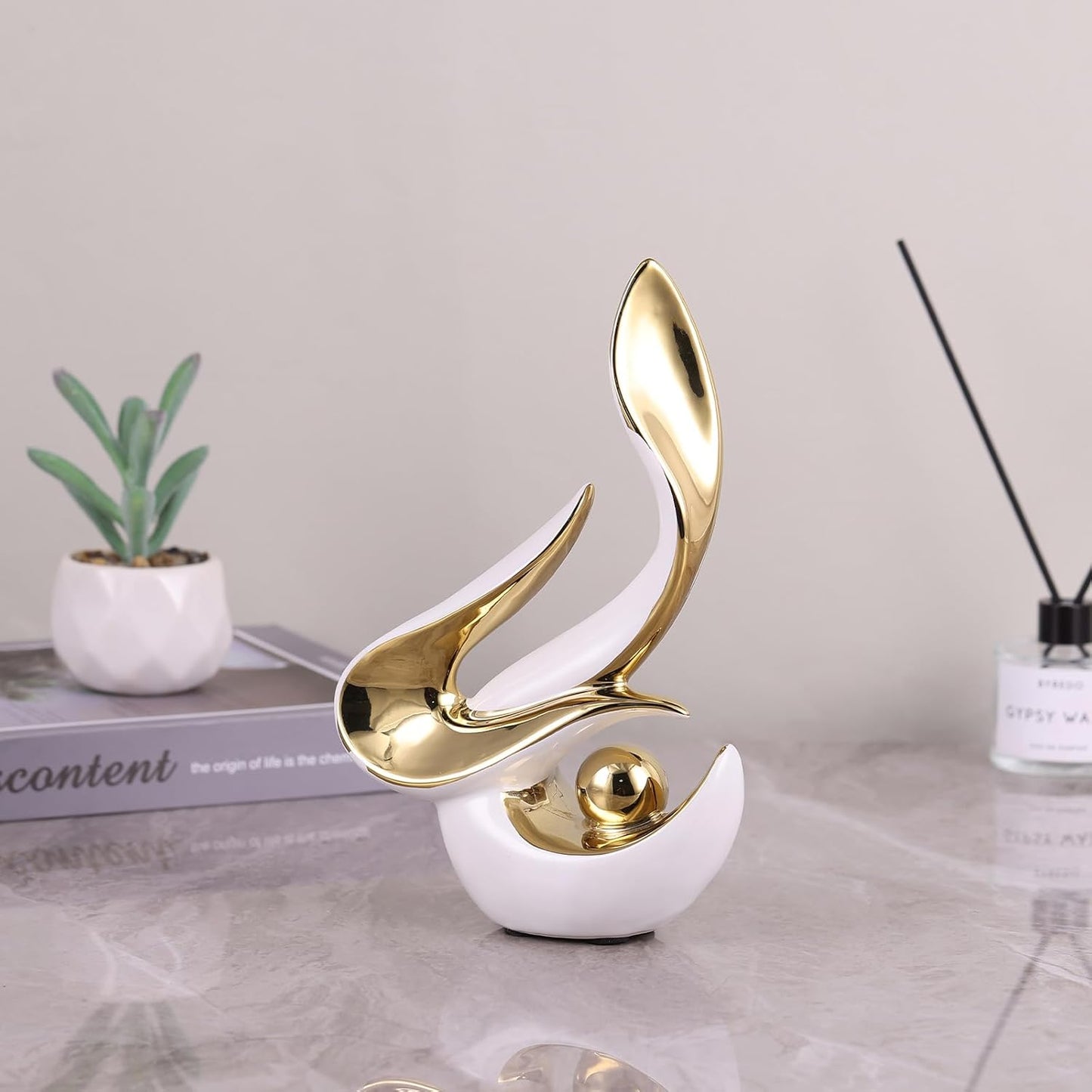 Silver Living Room Decor Table,Sculptures Home Decor,Modern Abstract Art,Dinner Table Centerpiece Decor,Ceramic Statue and Figurines Decorations Accent,Adorno Para Mesa Comedor(White Silver)