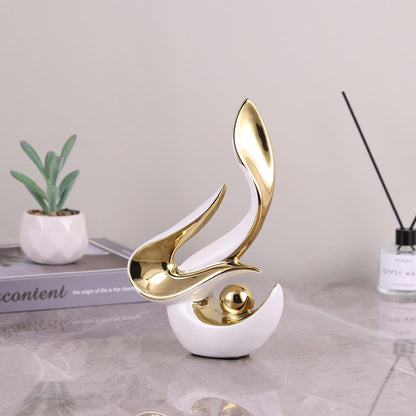 Silver Living Room Decor Table,Sculptures Home Decor,Modern Abstract Art,Dinner Table Centerpiece Decor,Ceramic Statue and Figurines Decorations Accent,Adorno Para Mesa Comedor(White Silver)