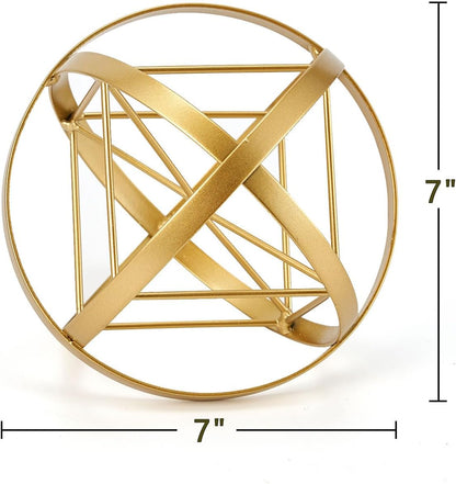 HLQMFHT 7 inches Metal Geometric Abstract Sculpture， Metal Geometric Sculpture Decor Sphere, Tabletop Decor for Living Room,Study,Bedroom,Modern Home Decor Accents
