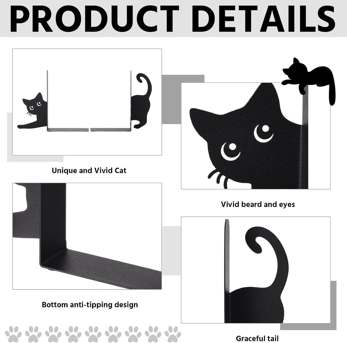 Geelin Peeping Cat Metal Bookends Set of 2 Cute Book Ends for Shelves Decorative Bookshelf Home Office Desk Bookshelf Decor Gift for Cat Lovers and Reading Enthusiasts