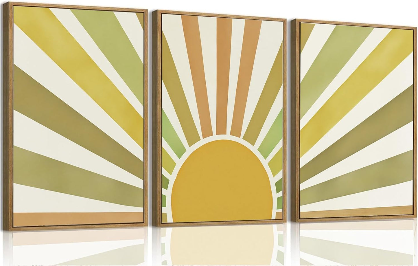 Bwodke Boho Wall Art, Framed Abstract Wall Art, Green Botanical Neutral Canvas Wall Decor, Large Mid Century Plant Pictures Set of 3, Modern Minimalist Paintings, for Bedroom Living Room Bathroom