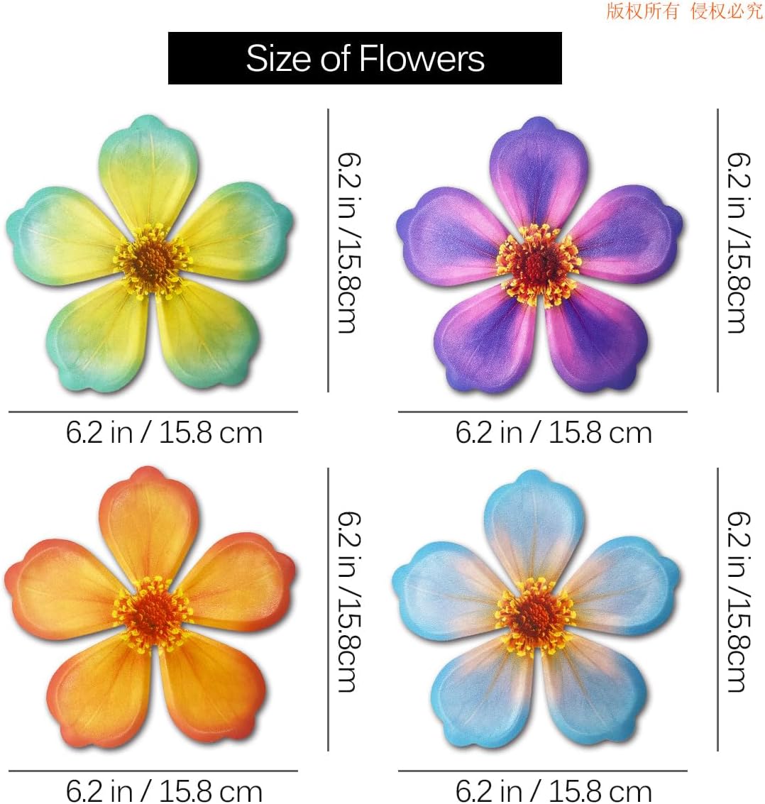 Giyyomtr Metal Flowers Wall Decor - 4pcs 6.2'' Metal Wall Art Hanging Decorations for Outdoor Fence Garden Yard Patio Exterior Wall Decor
