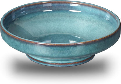 Ceramic Fruit Bowl for Kitchen Counter,Decorative Pedestal Bowl for Table Countertop,Large Footed Serving Bowl,10.2 Inch (peacock Green)