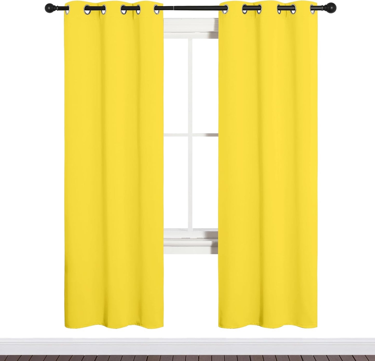 NICETOWN Halloween Pitch Black Solid Thermal Insulated Grommet Blackout Curtains/Drapes for Bedroom Window (2 Panels, 42 inches Wide by 63 inches Long, Black) - Colors C