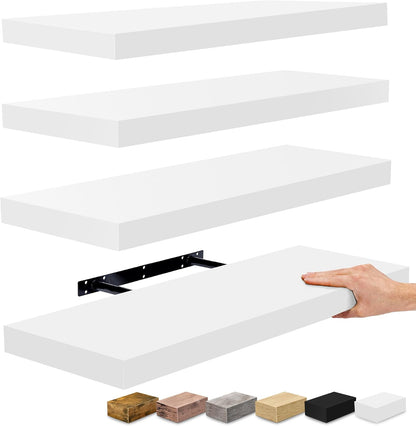 Sorbus Floating Shelves for Wall - 24" Bathroom Shelves, Wall Decor for Bedroom, Kitchen, Living Room, Home Decor & Book Storage - Mounted Floating Shelf with Invisible Brackets (White, 2 Pack)