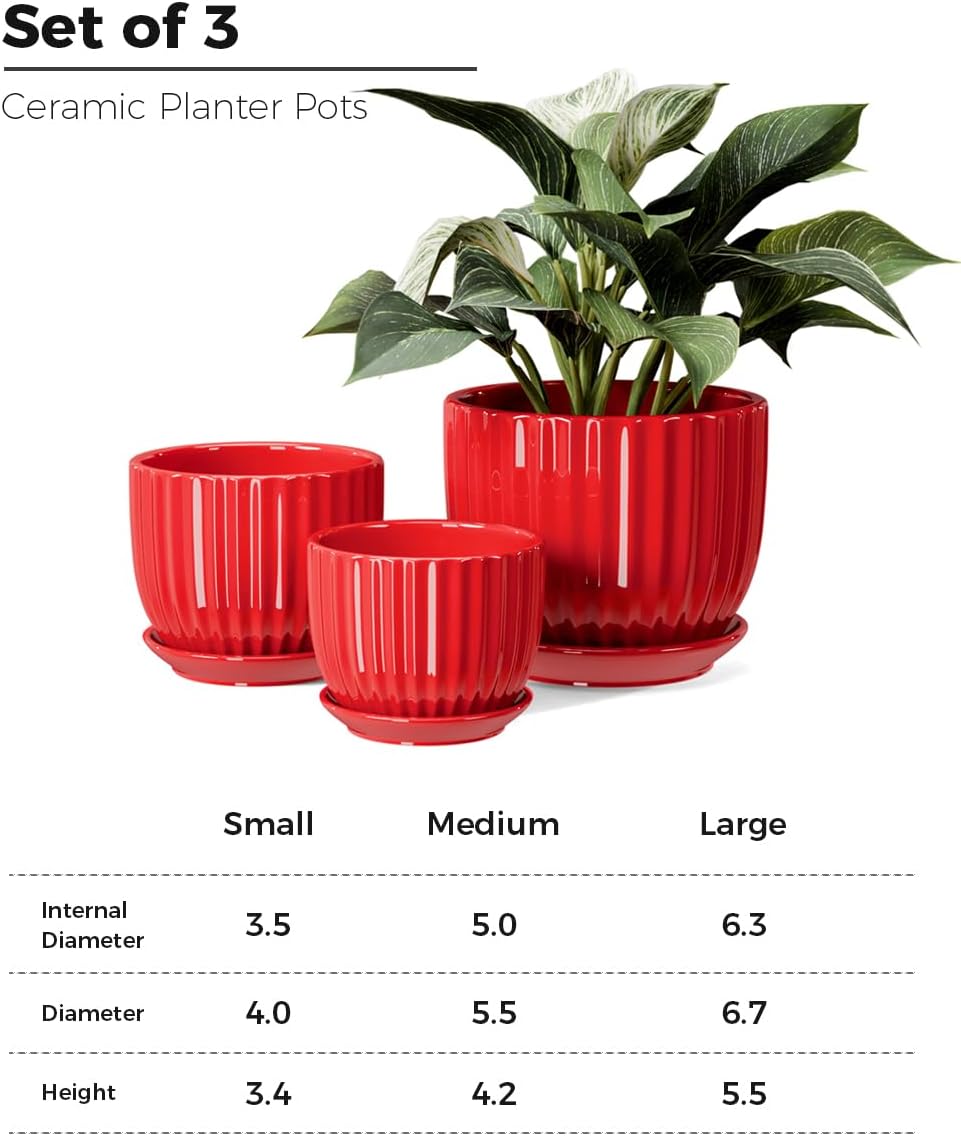 Ton Sin Pink Gold Ceramic Flower Pots, 4"+5"+6" Inch Small Glazed Succulent Planters with Drainage Hole,Modern Indoor Decorative Plant Pots Set of 3,Garden Pots with Saucer