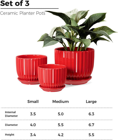 Ton Sin Pink Gold Ceramic Flower Pots, 4"+5"+6" Inch Small Glazed Succulent Planters with Drainage Hole,Modern Indoor Decorative Plant Pots Set of 3,Garden Pots with Saucer