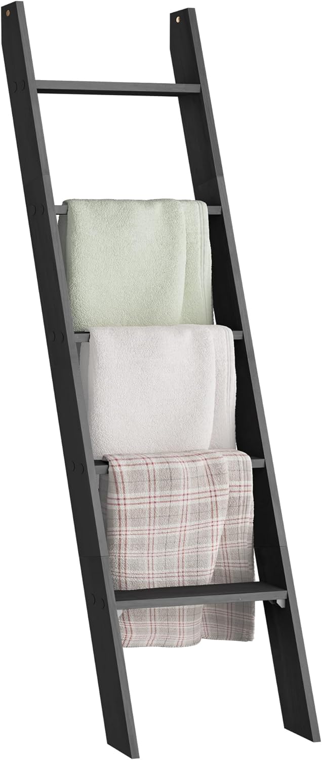 VASAGLE Blanket Ladder Decorative Farmhouse for The Living Room, 5-Tier Ladder Shelf, Ladder Rack for Storage and Decor, Honey Brown ULLS018K41