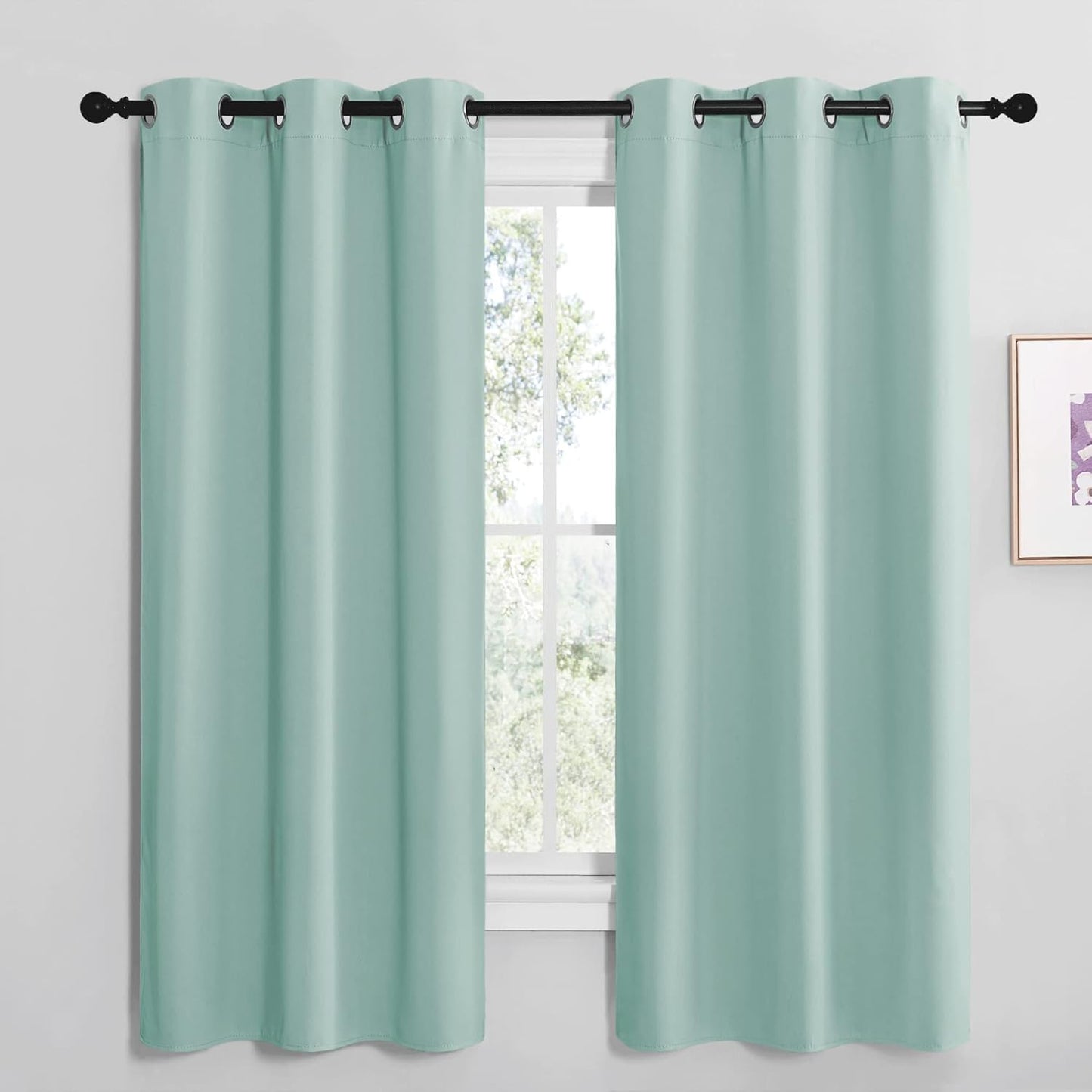NICETOWN Halloween Pitch Black Solid Thermal Insulated Grommet Blackout Curtains/Drapes for Bedroom Window (2 Panels, 42 inches Wide by 63 inches Long, Black) - Colors A