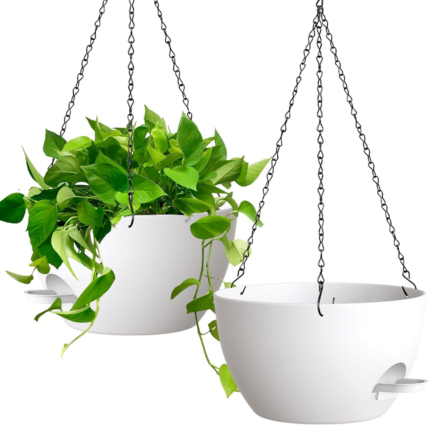 UOUZ 13 Inch 2 Pack Large Self Watering Hanging Planters for Indoor Outdoor Plants, Hanging Plant Pots with Removable 50 Oz Reservoir, Plastic Hanging Basket for Window Porch Garden Balcony, Black