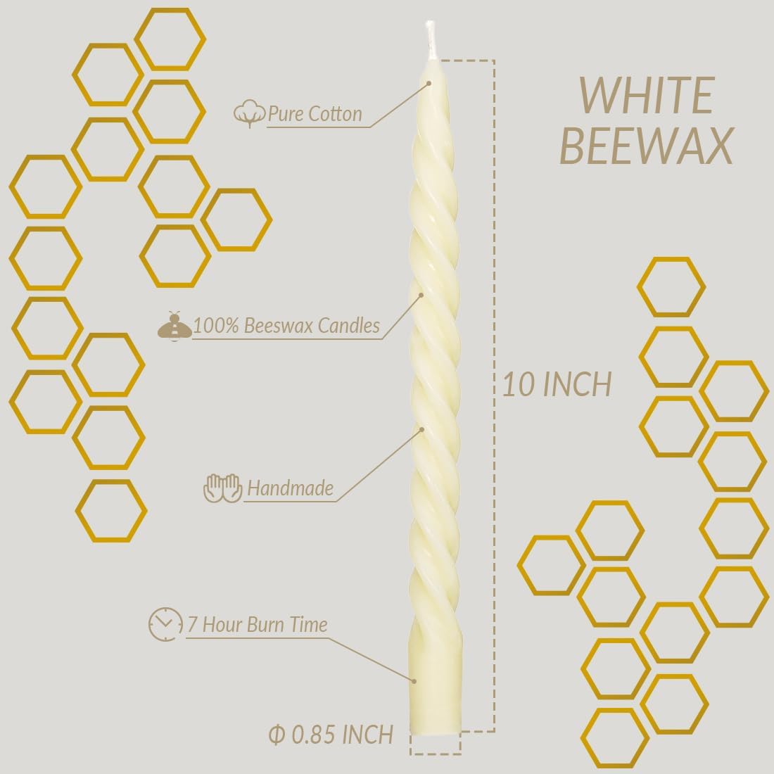 Beeswax Taper Candles Set of 4,Spiral Taper Candle Dripless Short Candle Sticks for Dinner Wedding Party Christmas Home Decorations - 7 inch in Height- Off White