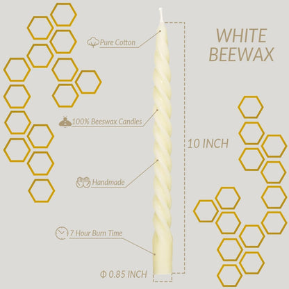 Beeswax Taper Candles Set of 4,Spiral Taper Candle Dripless Short Candle Sticks for Dinner Wedding Party Christmas Home Decorations - 7 inch in Height- Off White