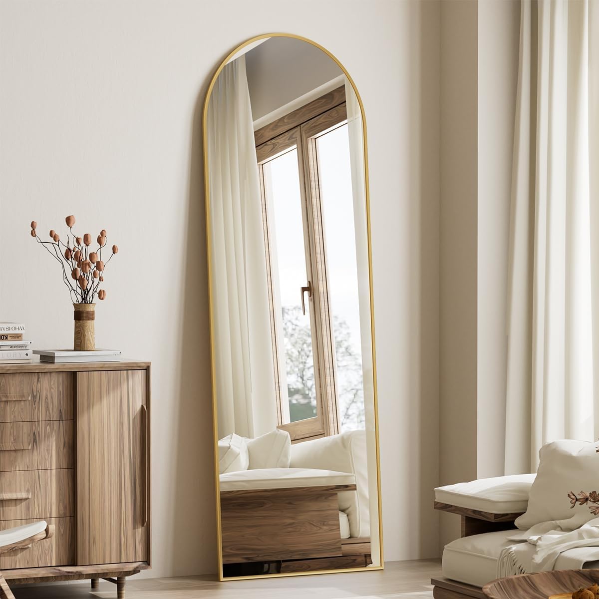 Koonmi 30"x71" Arched Full Length Mirror, Gold Large Floor Mirror with Aluminum Alloy Frame, Standing Hanging or Leaning Wall-Mounted Full Body Mirror for Living Room and Bedroom