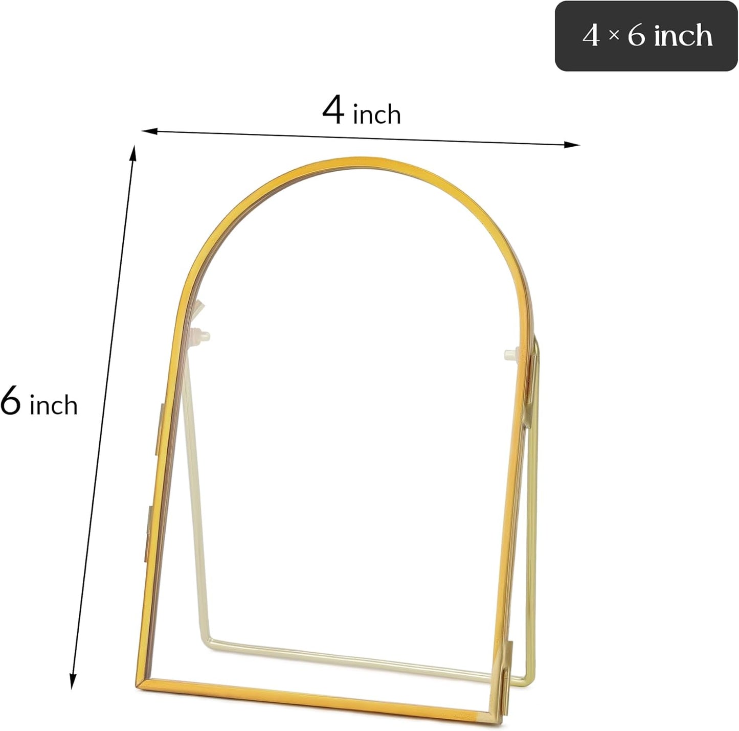 REDHUGO Double Glass Frame for Pressed Flowers Handmade, Metal Floating Picture Frame for Pressed Flower, Tabletop Display, Brass, ArcShaped, Black, 4x6 inches (FRAME ONLY)
