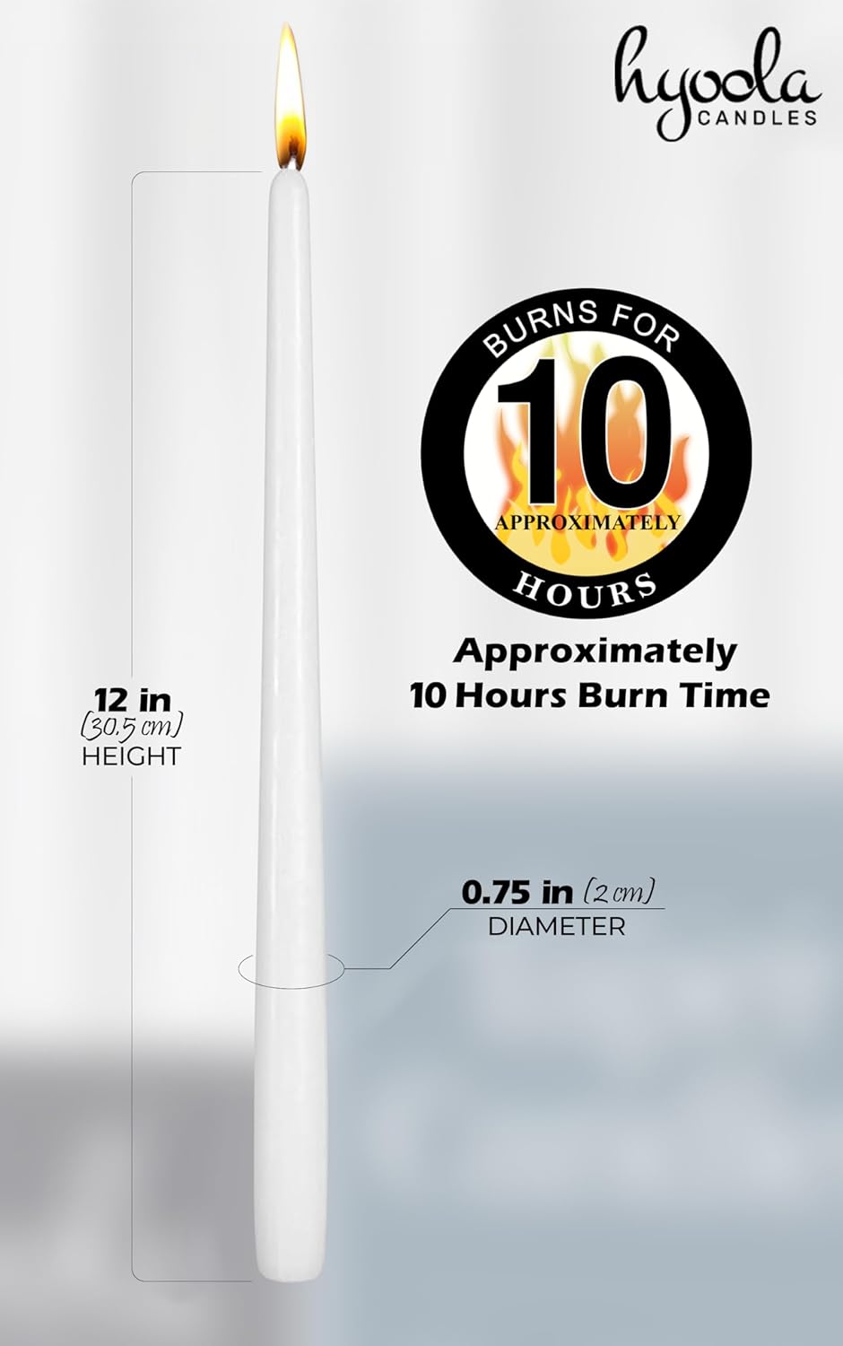 Hyoola Tall Taper Candles - 10 Inch Metallic Gold Unscented Dripless Taper Candles - 8 Hour Burn Time - 4 Pack