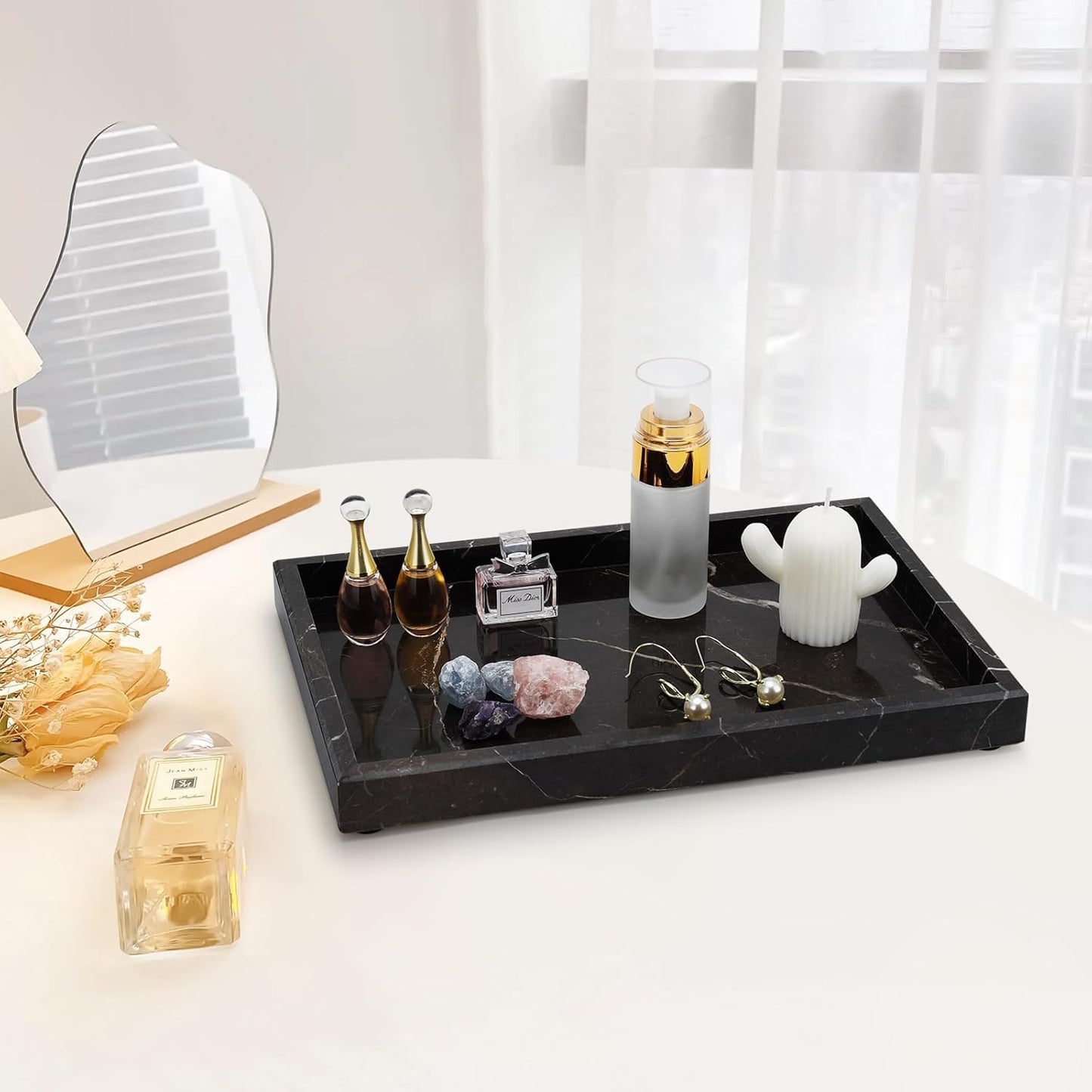 Marble Bathroom Tray,Pure Natural Vanity Tray,Marble Tray for Kitchen Counter Non-Ceramic/Non-Resin,Stone Trays 12 x 8 inch Cyan Green