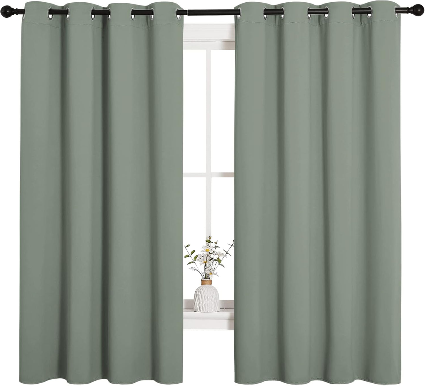 NICETOWN Halloween Pitch Black Solid Thermal Insulated Grommet Blackout Curtains/Drapes for Bedroom Window (2 Panels, 42 inches Wide by 63 inches Long, Black) - Colors B