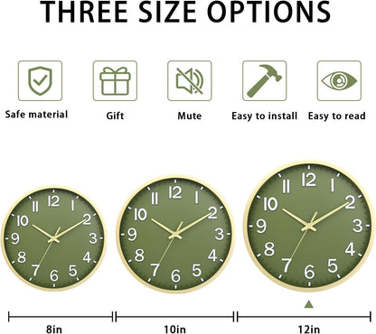 Wall Clocks Battery Operated 8 inch Modern Wall Clock,Silent Non Ticking Wall Clock for Living Room Bedroom Kitchen Office Classroom Decor (Green White)