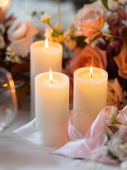 Ashlux 3x4 Inch White Pillar Candles, Set of 3 Wax, 56 Hours Long Burning, Unscented and Dripless Pillar Candles Bulk for Christmas Lights, Wedding, Parties, Spas, Home Decorative