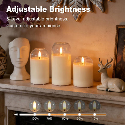 Rechargeable Flameless Glass Pillar Candles–Gifts for Women,–Set of 3, Realistic Flickering LED Light,Remote & Timer, Ideal for Living Room, Bedroom & Festival Wedding Home Party Decor