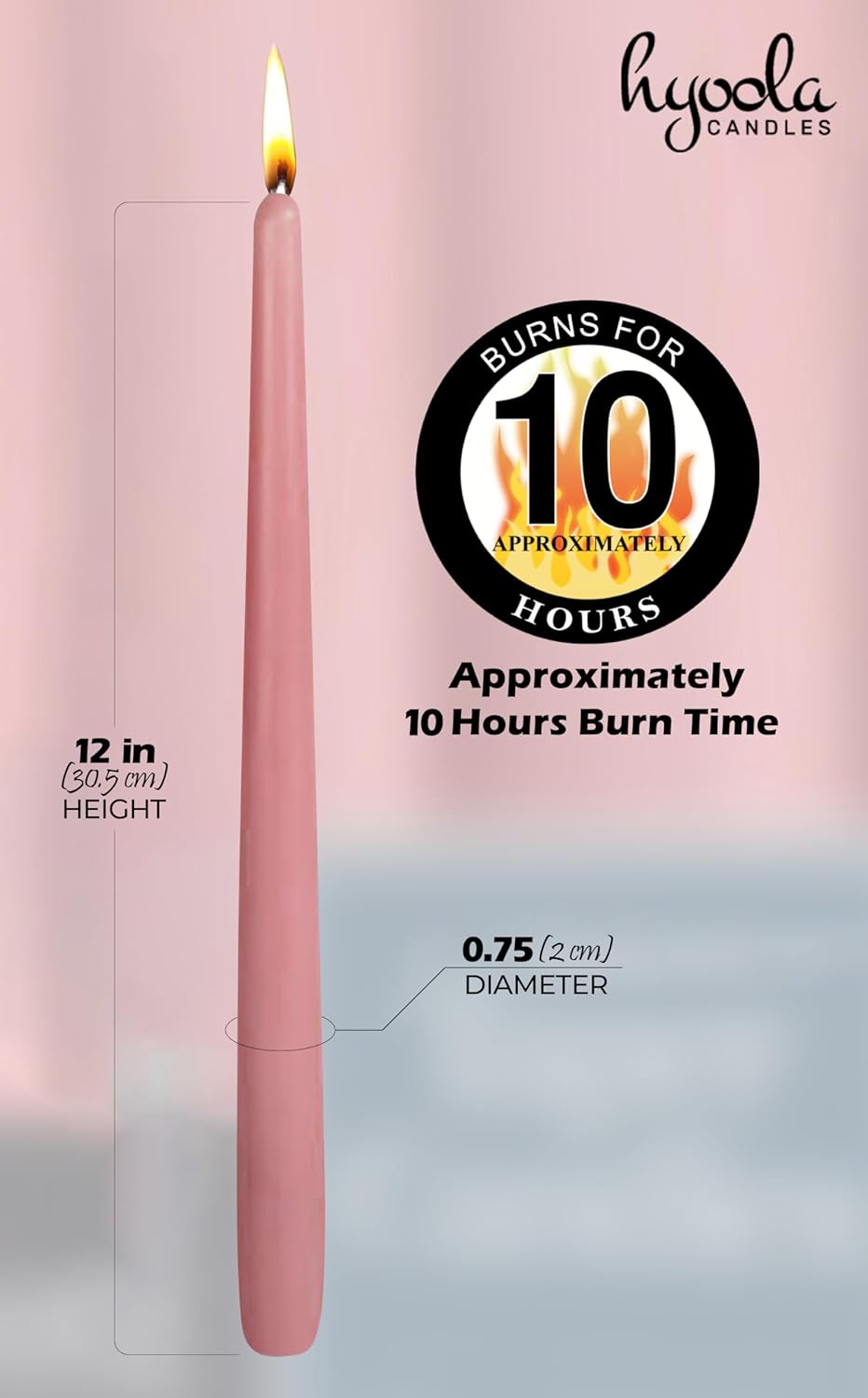Hyoola Tall Taper Candles - 10 Inch Metallic Gold Unscented Dripless Taper Candles - 8 Hour Burn Time - 4 Pack