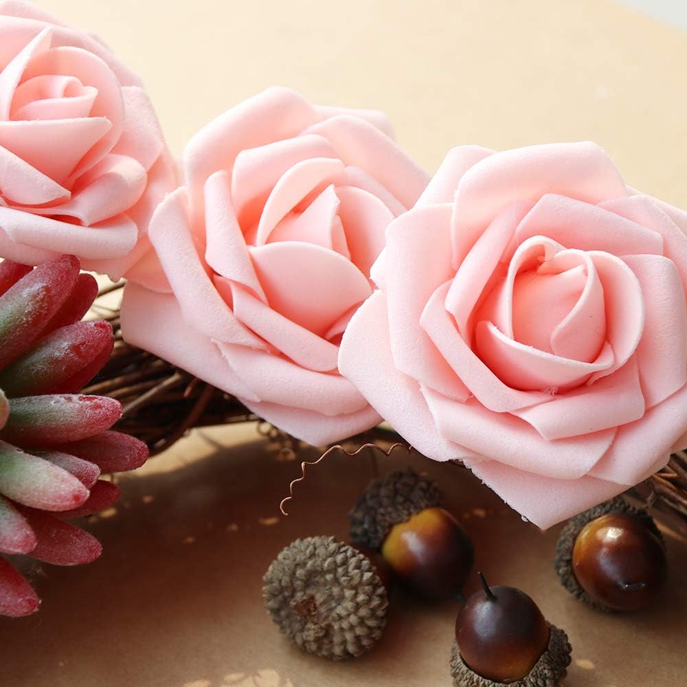 AmyHomie Artificial Flowers Dark Red Rose 25pcs Real Looking Fake Roses w/Stem for DIY Wedding Bouquets Centerpieces Arrangements Party Baby Shower Mothers Day Christmas Tree Decorations
