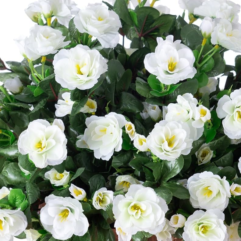 Ivydale Artificial Fake Flowers Plants for Outdoor Outside Spring Decor, Faux Silk Yellow Camellia UV Resistant Look Real for Planter Pot Porch Patio Balcony Garden Yard, 3 Large Bundles