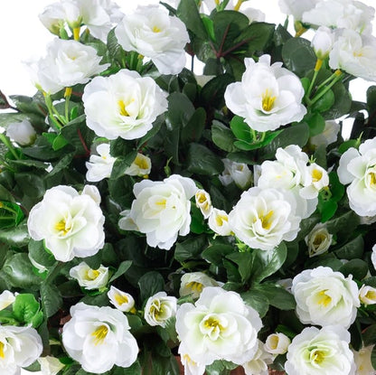 Ivydale Artificial Fake Flowers Plants for Outdoor Outside Spring Decor, Faux Silk Yellow Camellia UV Resistant Look Real for Planter Pot Porch Patio Balcony Garden Yard, 3 Large Bundles