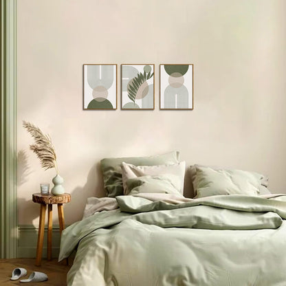 Bwodke Boho Wall Art, Framed Abstract Wall Art, Green Botanical Neutral Canvas Wall Decor, Large Mid Century Plant Pictures Set of 3, Modern Minimalist Paintings, for Bedroom Living Room Bathroom