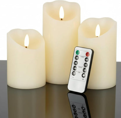 VENTA Set of 3 Warm Ivory Pillar Candles | Real Wax Battery Operated Candles with Flickering Flame | Timeless Year-Round Decor for Weddings, Mantels & Centerpieces