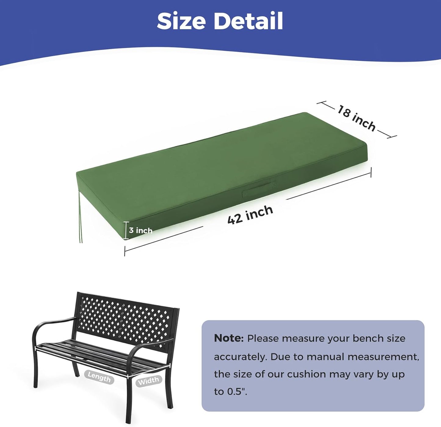IPYNBAP Outdoor Bench Cushions for Outdoor Furniture, 48x18x3 Inch, Waterproof Bench Pillow, Fade Resistant Long Bench Seat Pads for Garden, Indoor, Porch Swing, Navy Blue