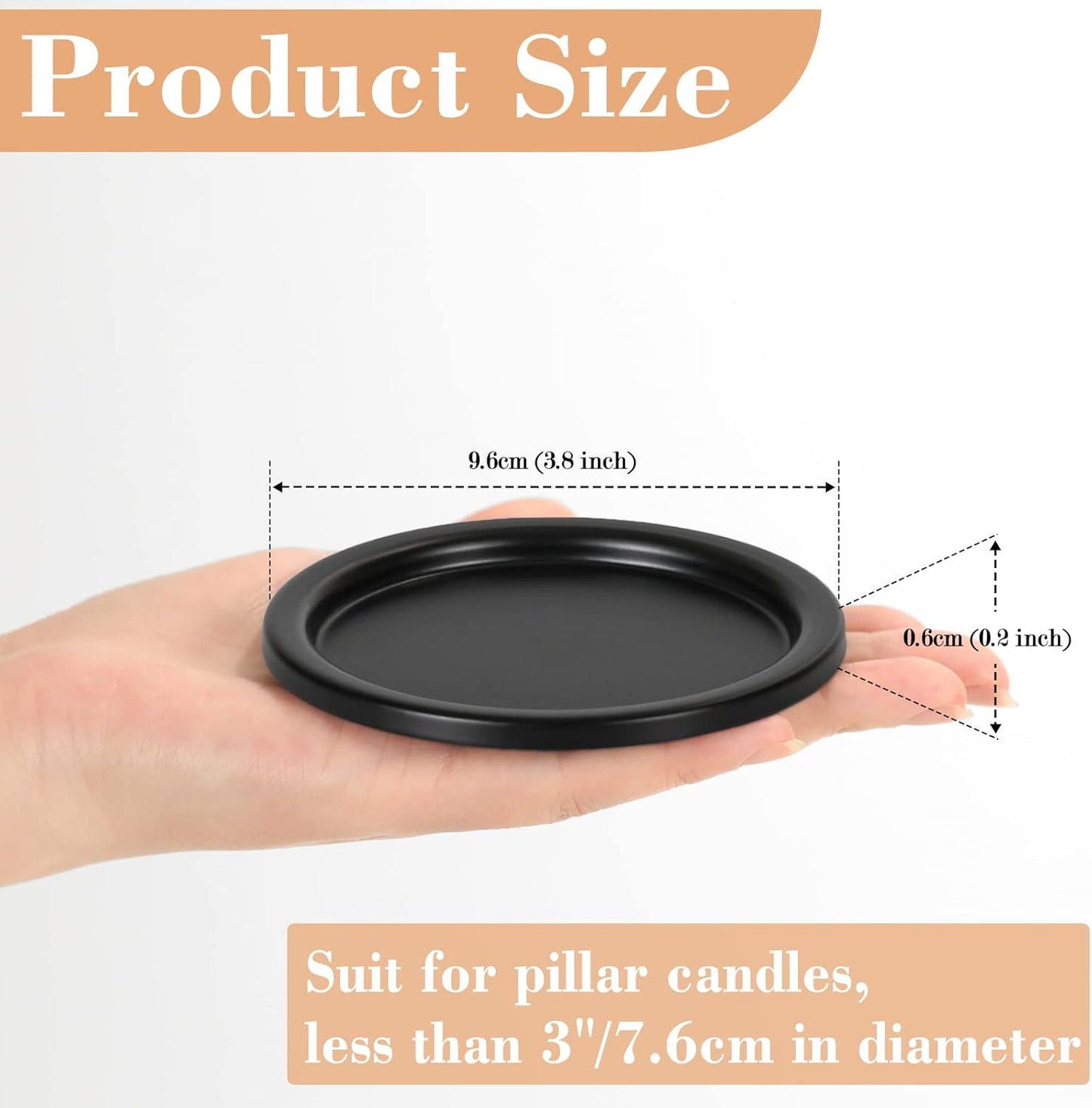 Black Iron Plate Candle Holder- Set of 4 |3.8" D x 0.2" H| Decorative Iron Pillar Candle Plate, Elegant Candle Stand for LED & Wax Candles, Incense Cones, Spa, Weddings (4 pcs)