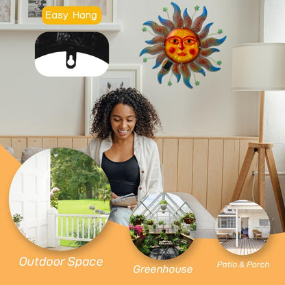 Large Metal Sun Wall Decor Outdoor, 27 Inch Sun and Moon Decor Metal Wall Art, 3D Sun Wall Decor for Patio Garden Yard Fence Bedroom Living Room Decoration