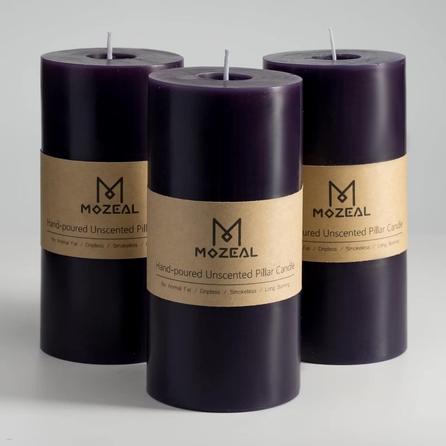 MOZEAL 3" x 4" Hand-Poured Unscented Candle,Dripless Pillar Candle Set of 3,Long Clean Burning,Approx 72 Hours Burn Time,Rustic Country Style,Wedding,Dinner,Christmas and Home Decor,White
