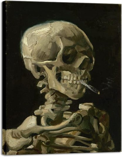 Wieco Art Skull of a Skeleton with Burning Cigarette, 1886 by Vincent Van Gogh Canvas Wall Art for Home Decor and Wall Decor Post-impressionism Canvas Prints Pictures Artwork