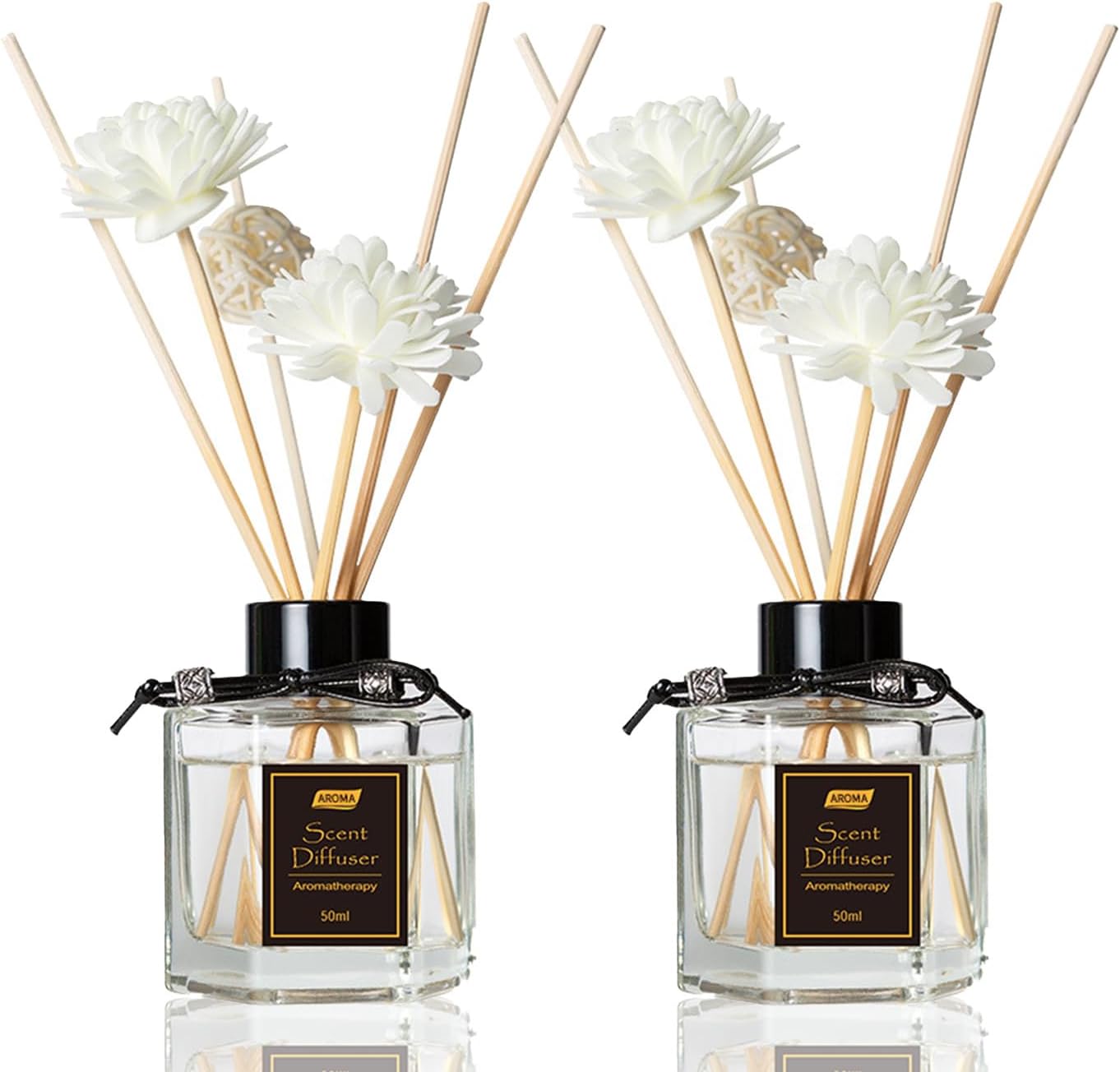 TonJin 2PCS Jasmine Reed Diffuser Set 1.7 fl oz with 6 Scent Sticks, Exotic Floral Home Fragrance, Natural Scented Oil Sticks for Bathroom, Living Room & Bedroom | Non-Toxic Air Freshener
