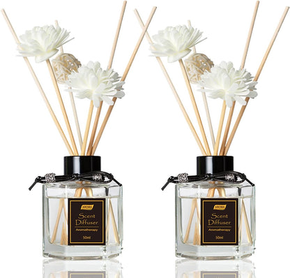 TonJin 2PCS Jasmine Reed Diffuser Set 1.7 fl oz with 6 Scent Sticks, Exotic Floral Home Fragrance, Natural Scented Oil Sticks for Bathroom, Living Room & Bedroom | Non-Toxic Air Freshener