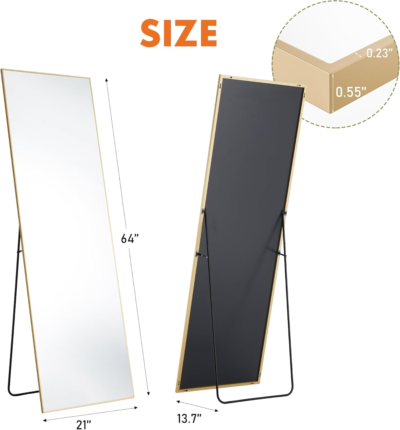OLIXIS Black Arched Full Length Mirror 60"x16" for Bedroom, Full Body Mirror with Stand, Hanging or Leaning for Wall, Aluminum Alloy Thin Frame Floor Standing for Living Room