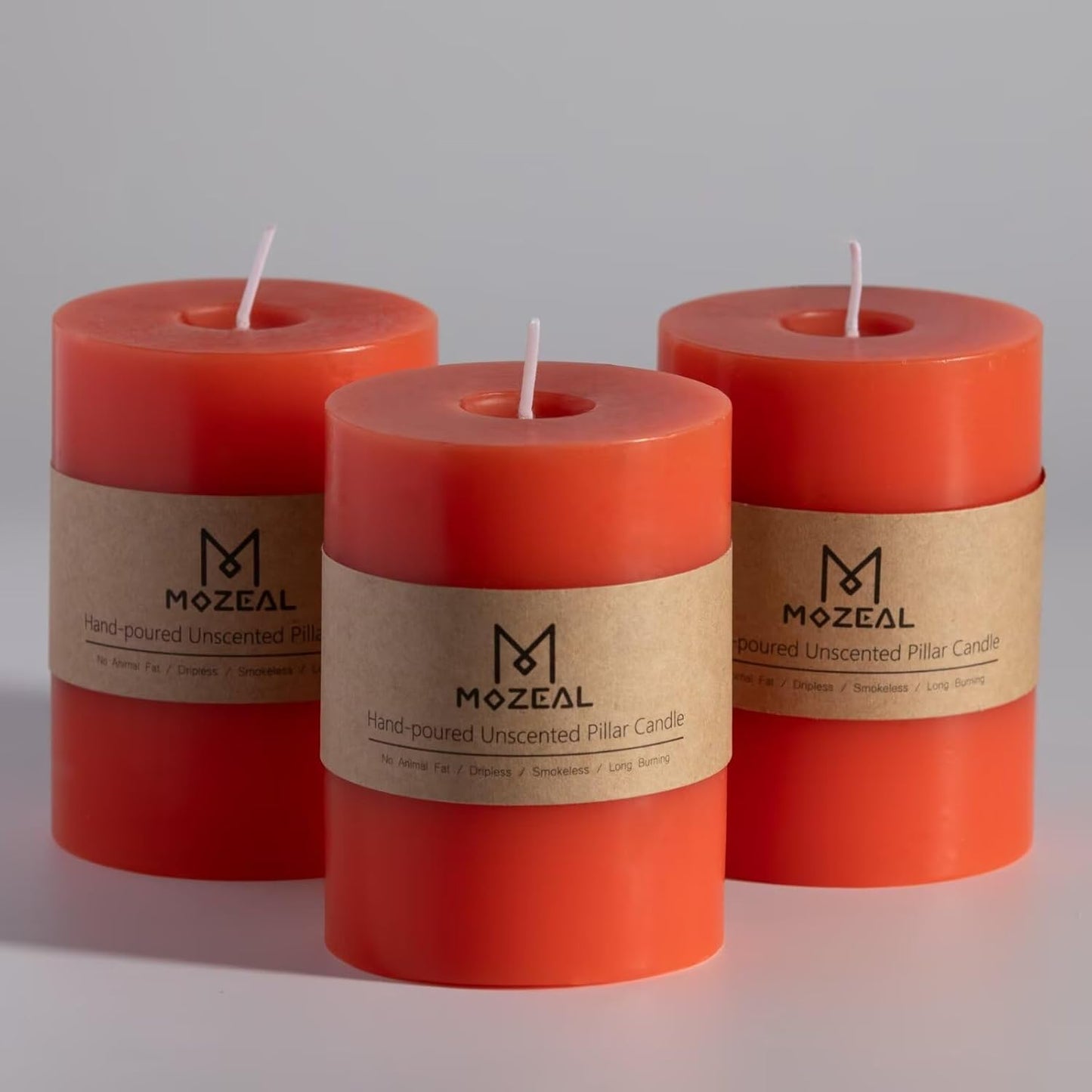 MOZEAL 3" x 4" Hand-Poured Unscented Candle,Dripless Pillar Candle Set of 3,Long Clean Burning,Approx 72 Hours Burn Time,Rustic Country Style,Wedding,Dinner,Christmas and Home Decor,White