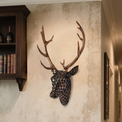 GIGICICI Mosaic Deer Head Wall Decor 15.7x8.7 Inch, Artistic Faux Resin Animal Head Wall Sculpture Hanging for Living Room Bedroom Kitchen Office, Black-White Gift