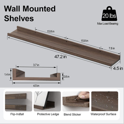 White Floating Shelves for Wall Decor, Wall Mounted Wood Storage Shelf for Bedroom, Living Room, Bathroom, Kitchen, Nursery, Display Picture Ledge Shelf with Lip Set of 2-14 Inches, White