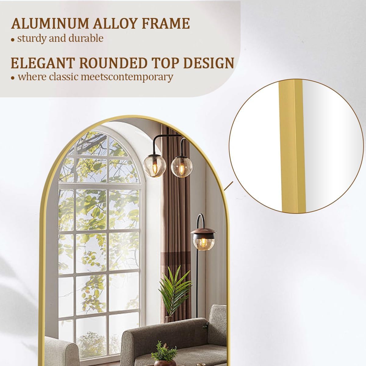 Koonmi 30"x71" Arched Full Length Mirror, Gold Large Floor Mirror with Aluminum Alloy Frame, Standing Hanging or Leaning Wall-Mounted Full Body Mirror for Living Room and Bedroom