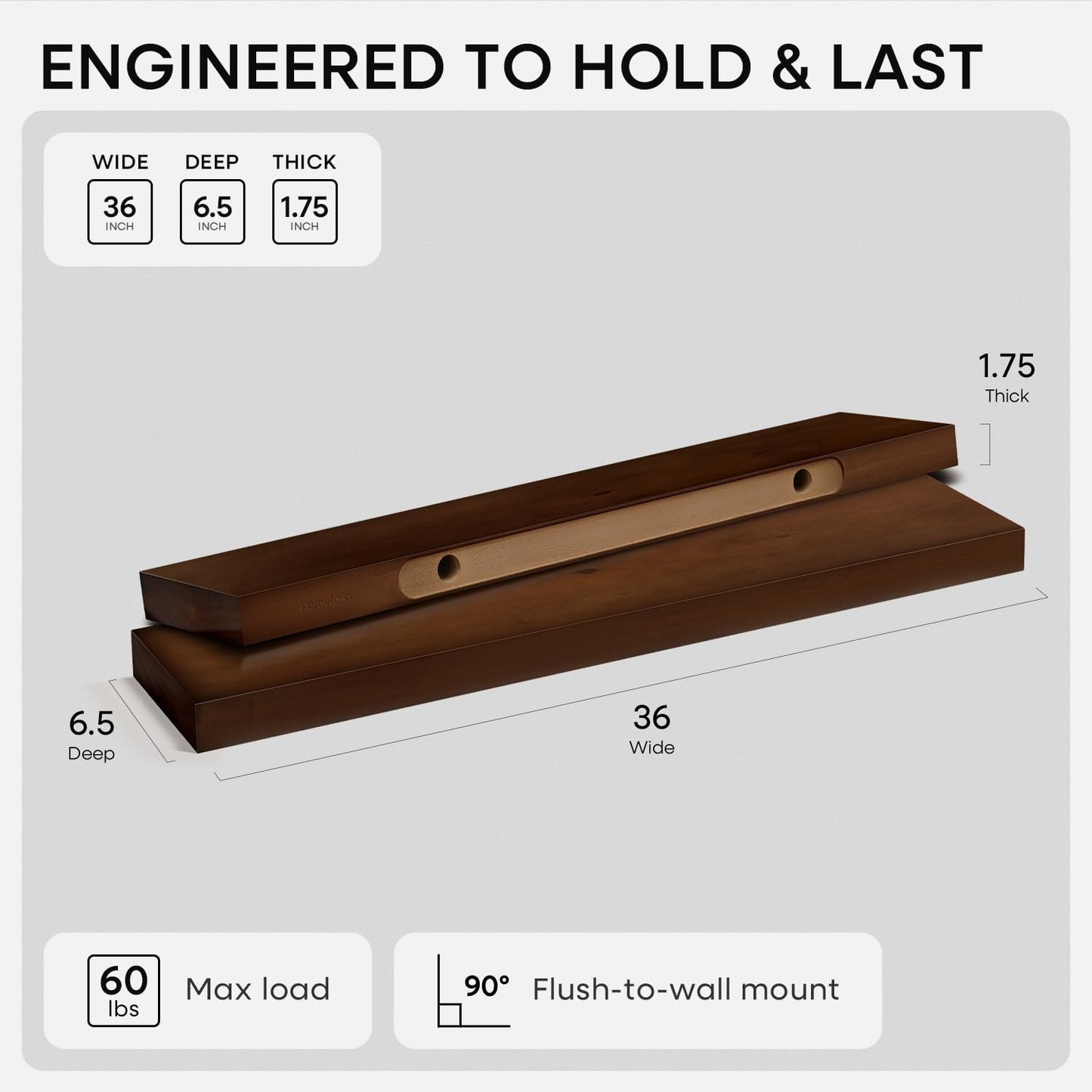 Homeforia 24 inch Natural Floating Shelf, High End Solid Real Wood 24inch Small Floating Shelves for Wall Mounted, Natural Wooden Floating Shelves, Heavy Duty Bracket, 24 X 6.5 X 1.75 in, Set of 2