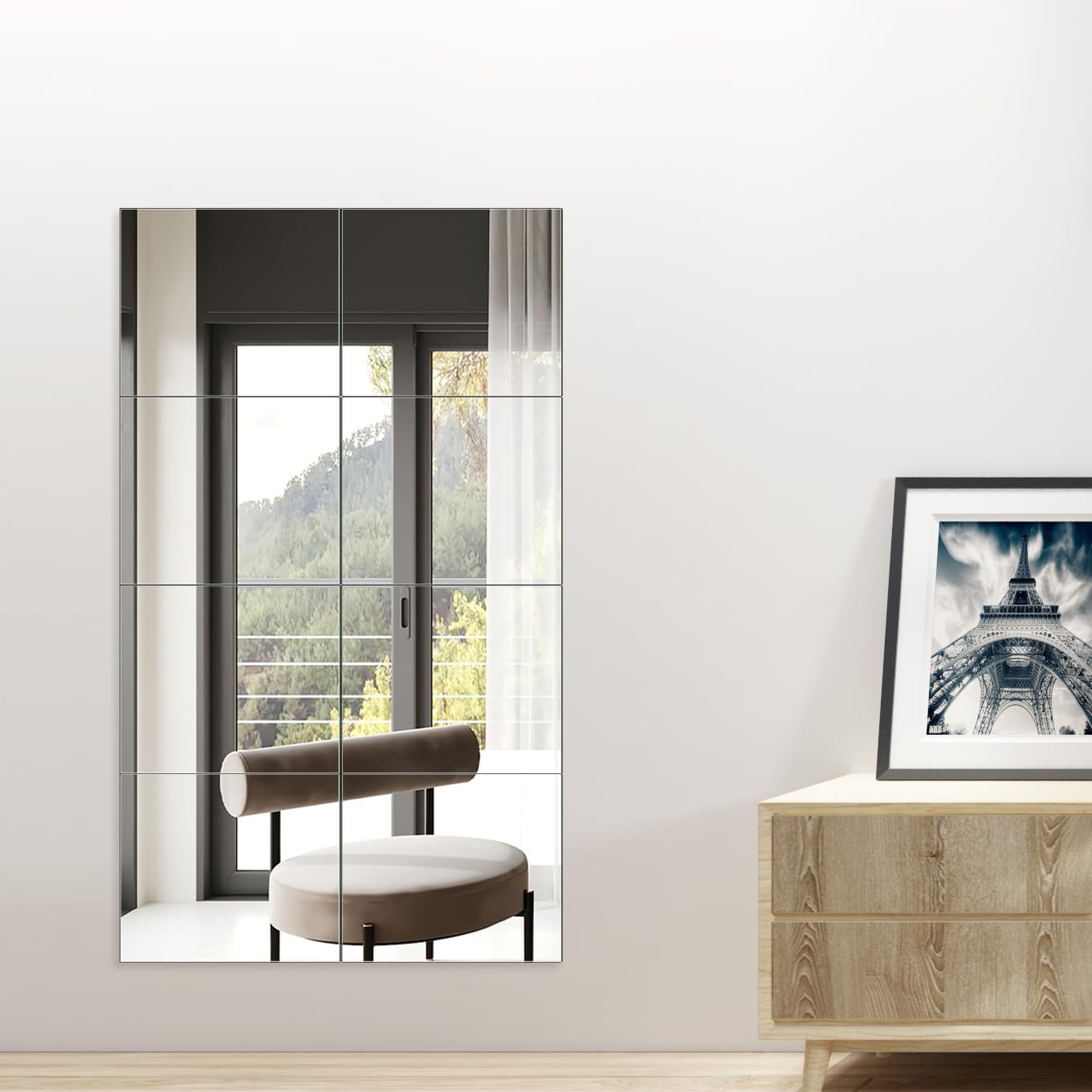 Ruomeng Home Gym Mirrors 12 Inch x 12Pcs Wall Mounted Mirror Glass Frameless Full Length Mirror Tiles for Home Gym, Bedroom, Door & Bathroom