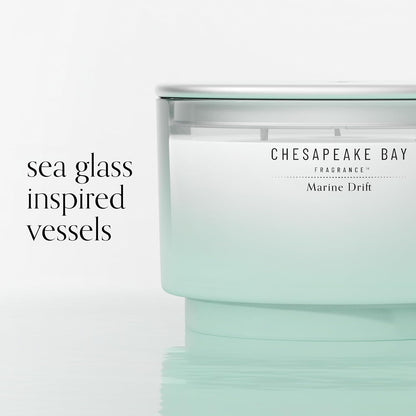 Chesapeake Bay, 11oz Marine Drift Scented Candle, Mood Evoking Fragrance, Textured Sea Glass-Inspired Jar, Premium Soy Blend Wax with Essential Oils, Coastal Fragrance for Home Décor or Gifting