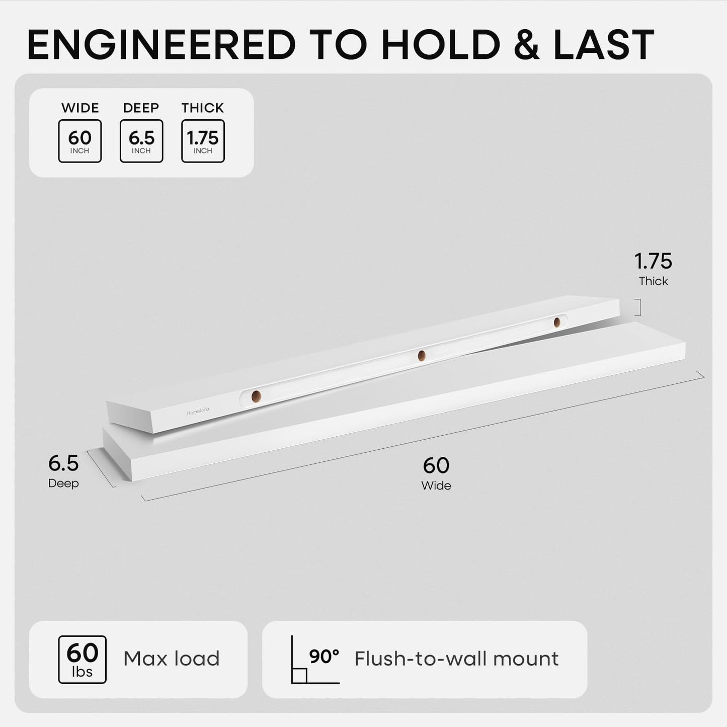 Homeforia 24 inch Natural Floating Shelf, High End Solid Real Wood 24inch Small Floating Shelves for Wall Mounted, Natural Wooden Floating Shelves, Heavy Duty Bracket, 24 X 6.5 X 1.75 in, Set of 2